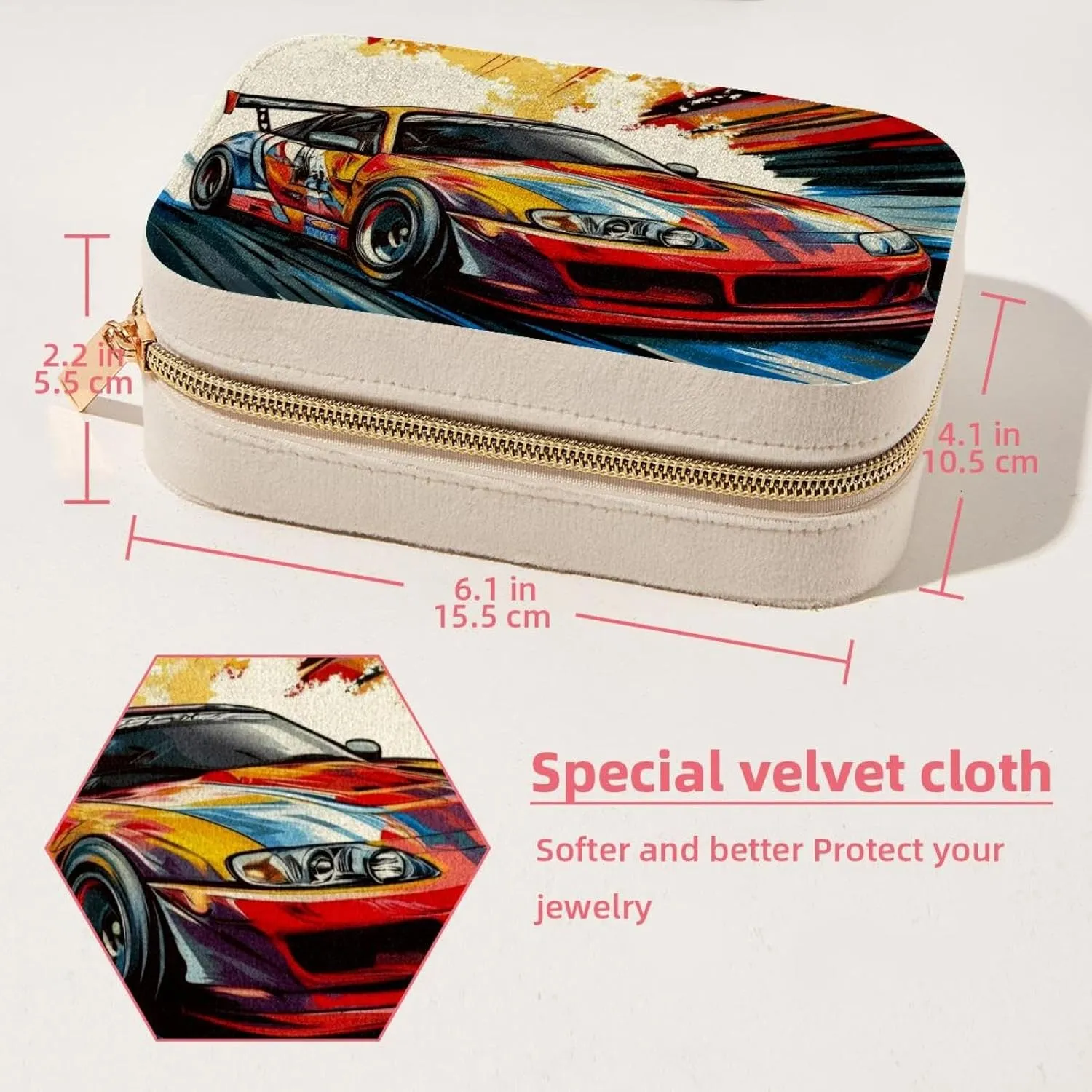 Travel Jewelry Case for Women Girls, Jewelry Organizer Portable Jewelry Storage Display Holder for Necklace Stud Earrings Ring - Racer Speedway Race Car