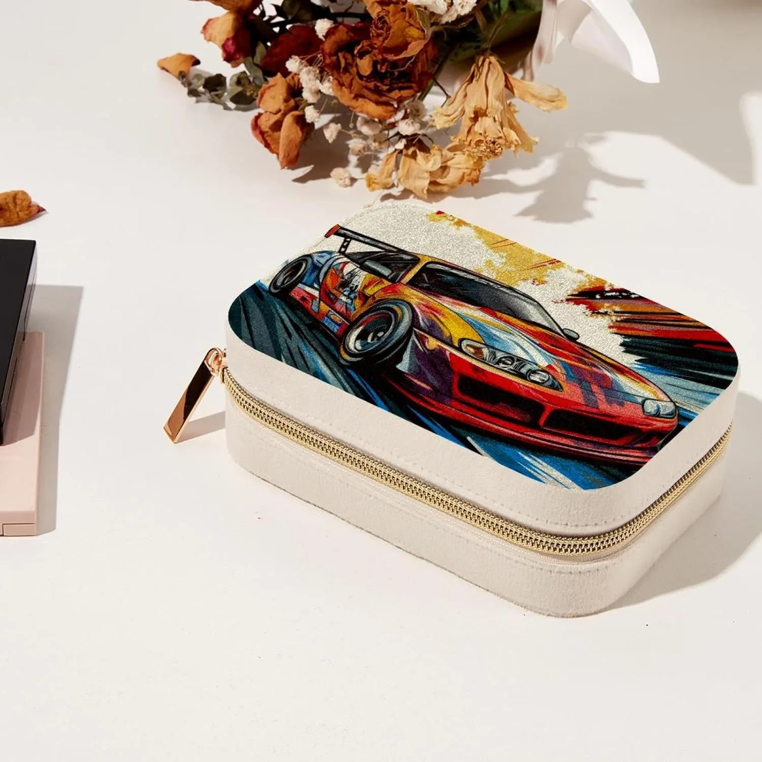 Travel Jewelry Case for Women Girls, Jewelry Organizer Portable Jewelry Storage Display Holder for Necklace Stud Earrings Ring - Racer Speedway Race Car