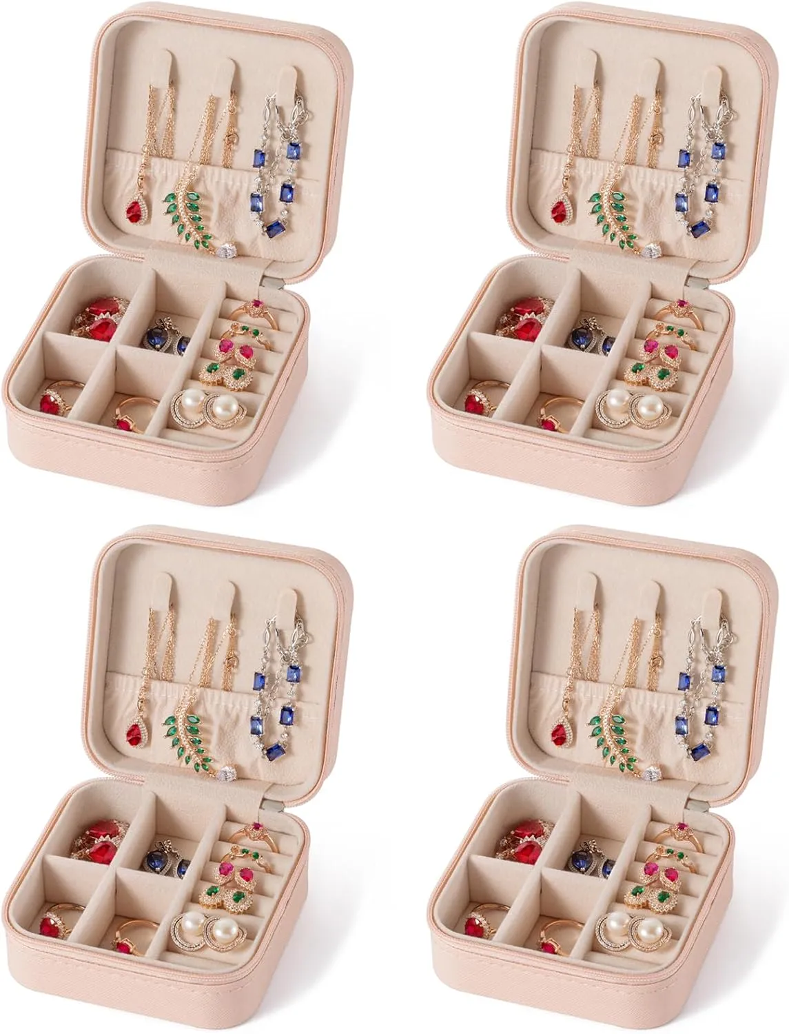 Travel Jewelry Case, Jewelry Organizer Box, Jewelry Organizer Travel Small Ring Organizer Necklace Organizer Earring Organizer Box - Pink 4 Packs