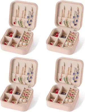 Travel Jewelry Case, Jewelry Organizer Box, Jewelry Organizer Travel Small Ring Organizer Necklace Organizer Earring Organizer Box - Pink 4 Packs