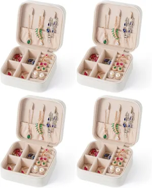 Travel Jewelry Case, Jewelry Organizer Box, Small Jewelry Organizer Jewelry Travel Organizer for Rings, Necklace, Earrings - White/4 Packs