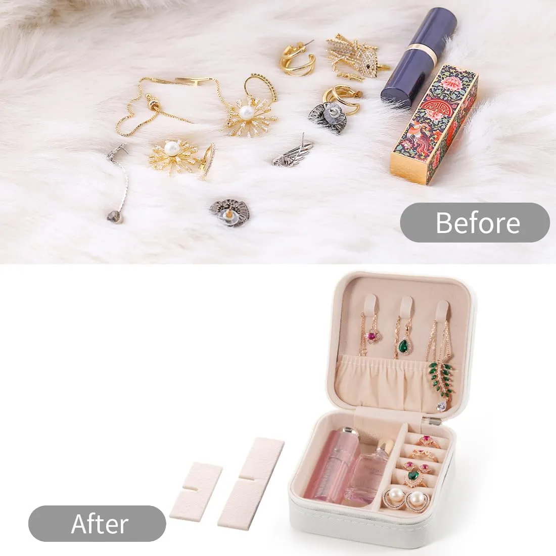 Travel Jewelry Case, Jewelry Organizer Box, Small Jewelry Organizer Jewelry Travel Organizer for Rings, Necklace, Earrings - White/4 Packs