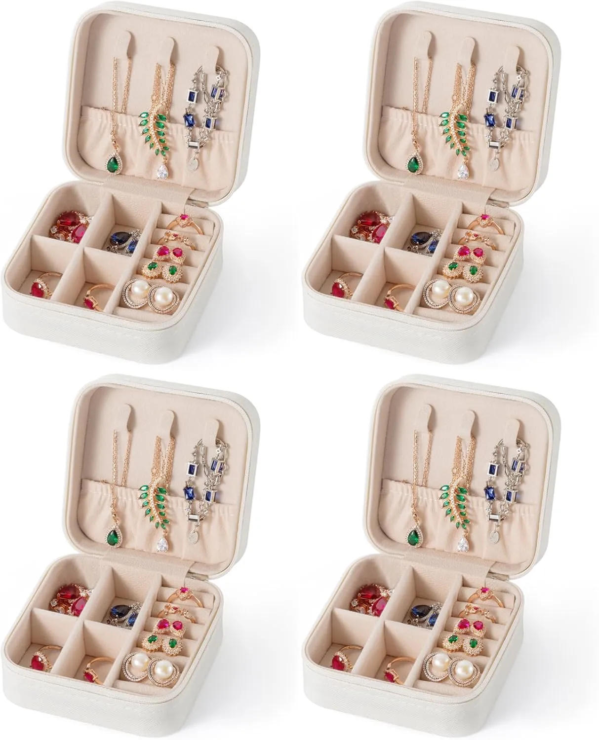 Travel Jewelry Case, Jewelry Organizer Box, Small Jewelry Organizer Jewelry Travel Organizer for Rings, Necklace, Earrings - White/4 Packs