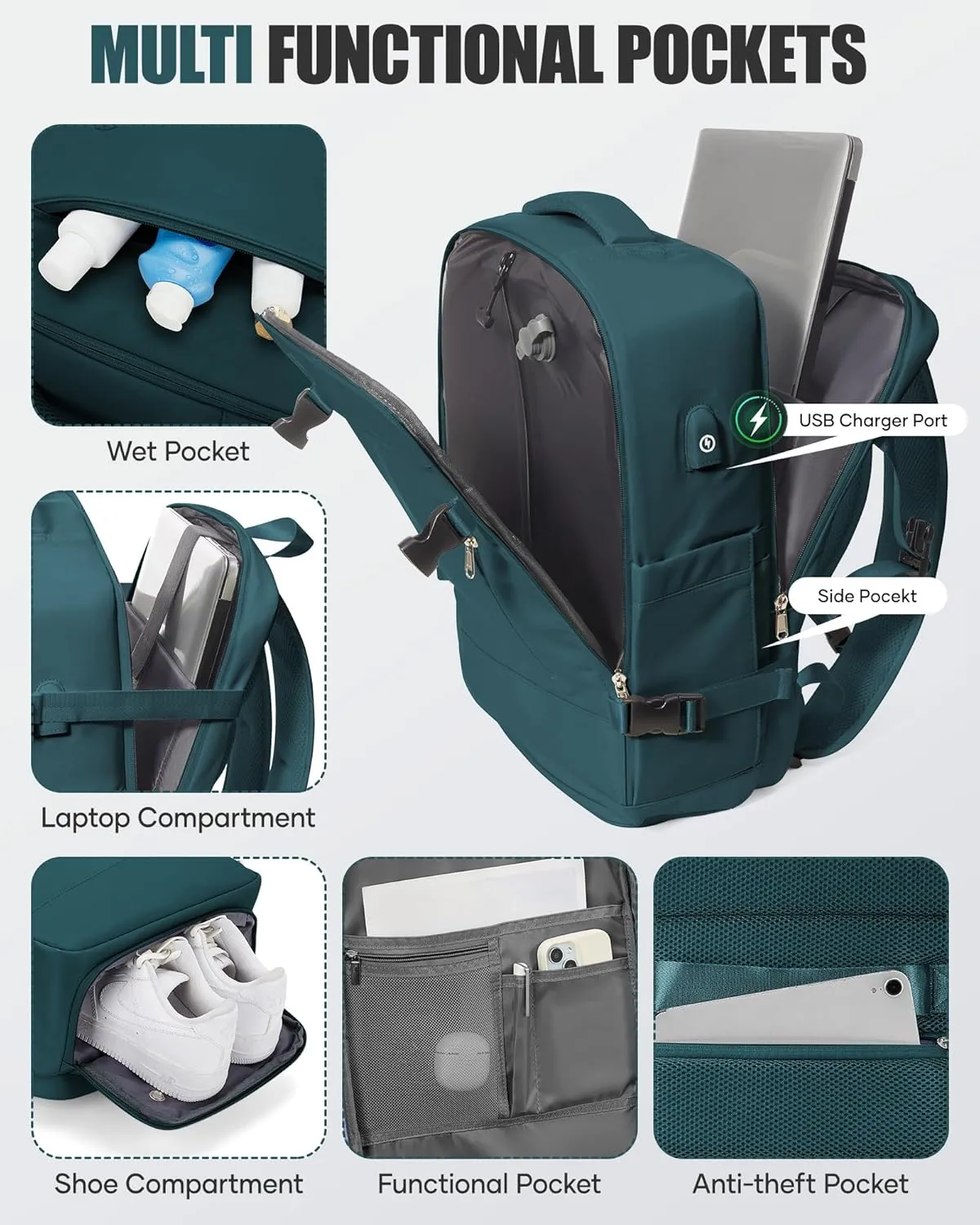 Travel Vacuum Backpack Airback Vacpack Seal Packing Backpack with Pump Storage Vacuum Compression Seal Bags Carrry on Flight Approved Personal Item Compression Laptop Work Back Pack Peacock Blue