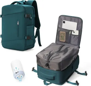 Travel Vacuum Backpack Airback Vacpack Seal Packing Backpack with Pump Storage Vacuum Compression Seal Bags Carrry on Flight Approved Personal Item Compression Laptop Work Back Pack Peacock Blue
