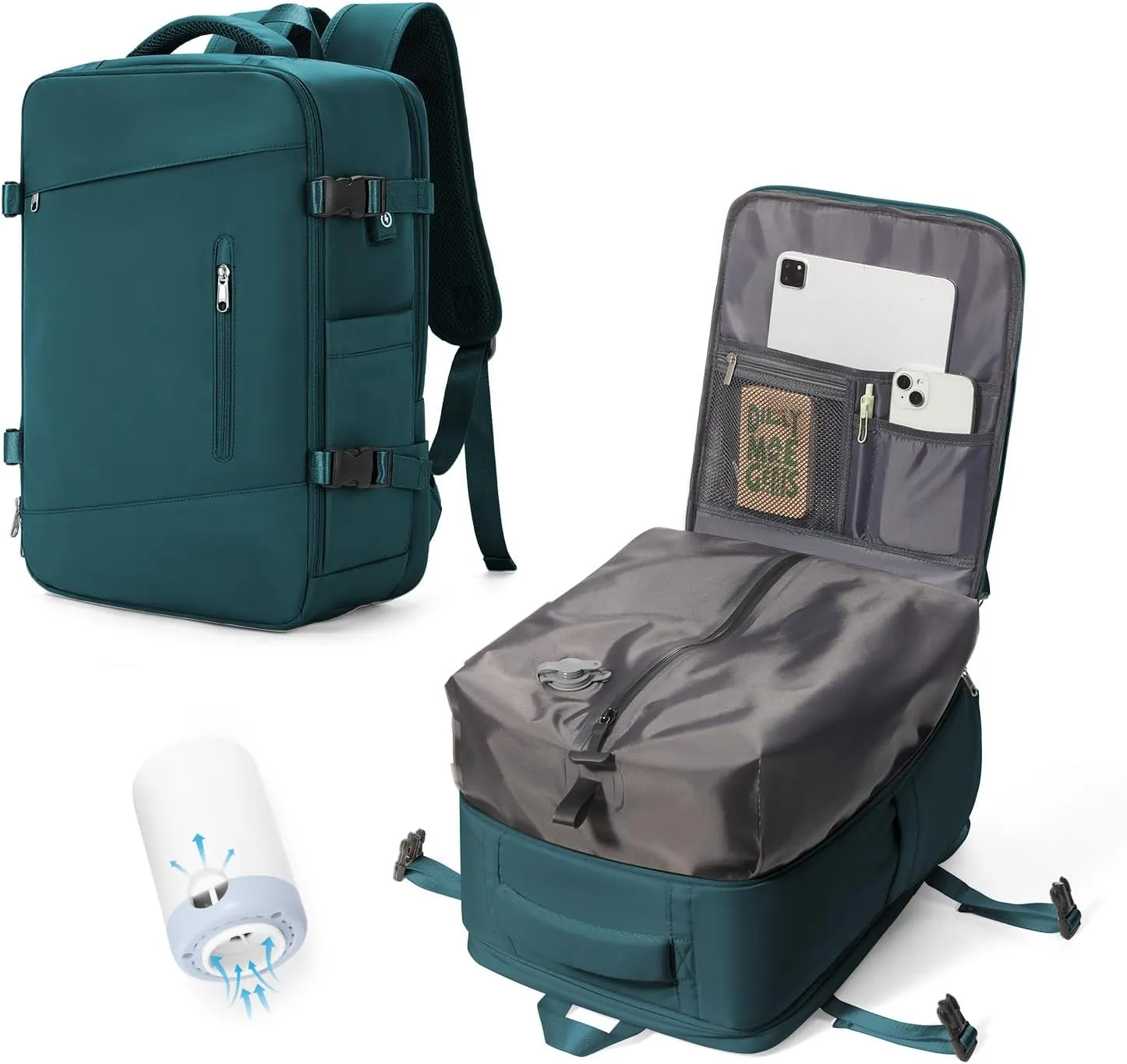 Travel Vacuum Backpack Airback Vacpack Seal Packing Backpack with Pump Storage Vacuum Compression Seal Bags Carrry on Flight Approved Personal Item Compression Laptop Work Back Pack Peacock Blue