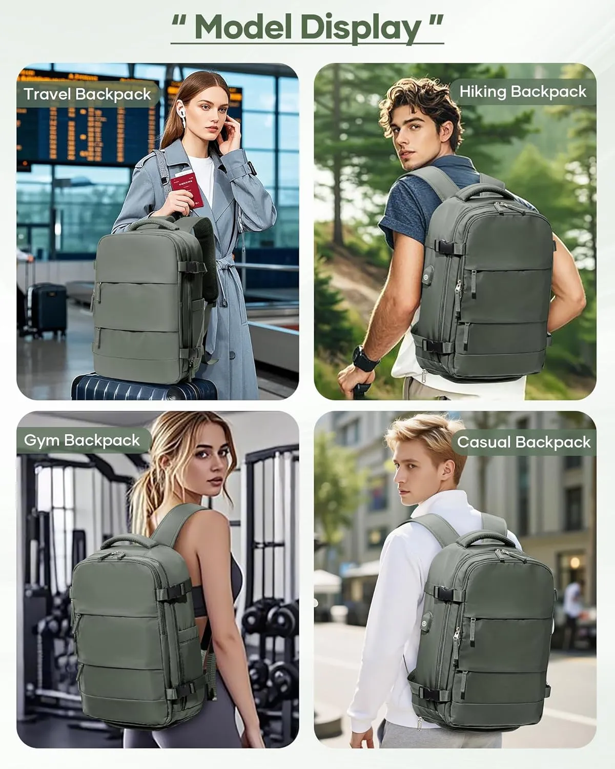 Travel Vacuum Backpack, Seal Compression Airback Vacpack with Wet Bag & Shoe Compartment, Carry On Suitcase Luggage Flight Approved for Men Women Personal Item, Green