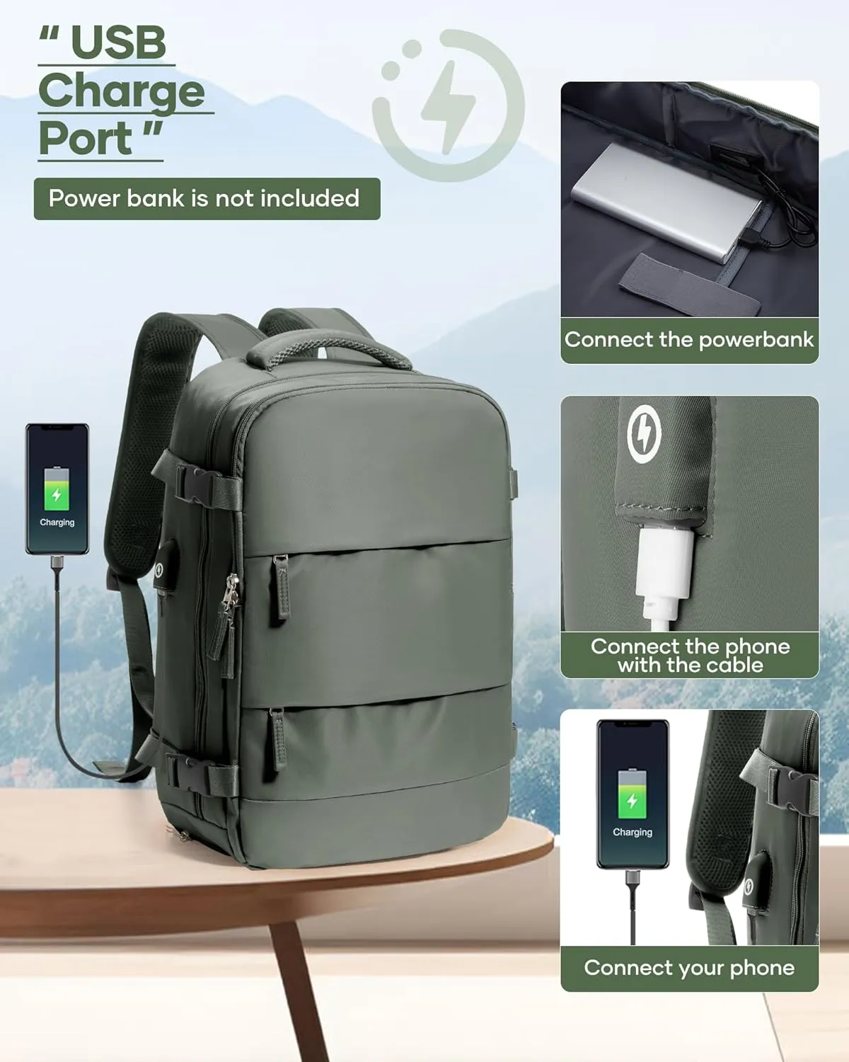 Travel Vacuum Backpack, Seal Compression Airback Vacpack with Wet Bag & Shoe Compartment, Carry On Suitcase Luggage Flight Approved for Men Women Personal Item, Green