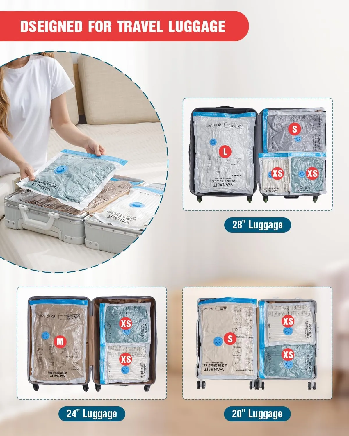 Travel Vacuum Storage Bags with Hand Pump, 16 Pack (4L 4M 4S 4XS) Vacuum Seal Bag Travel Essentials Space Saving Bags for Clothes, Luggage, Carry-on Suitcase, Backpack, Holiday Business Trip