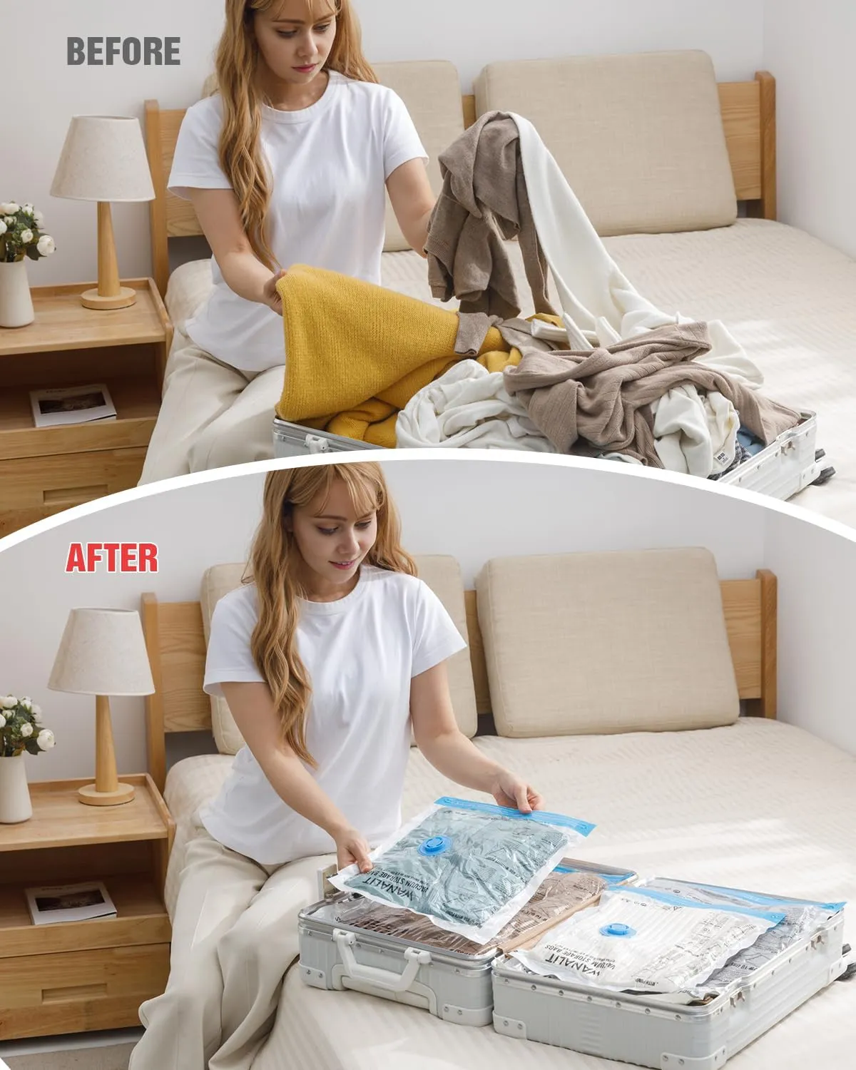 Travel Vacuum Storage Bags with Hand Pump, 16 Pack (4L 4M 4S 4XS) Vacuum Seal Bag Travel Essentials Space Saving Bags for Clothes, Luggage, Carry-on Suitcase, Backpack, Holiday Business Trip