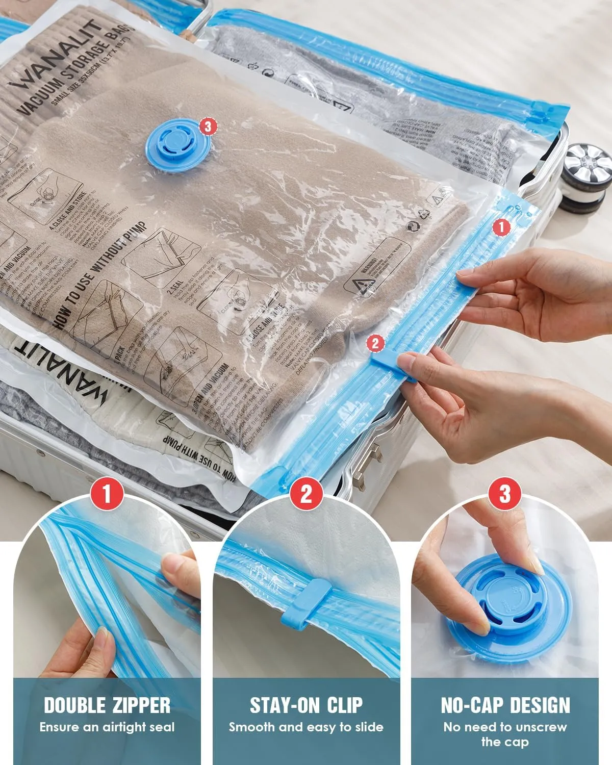 Travel Vacuum Storage Bags with Hand Pump, 16 Pack (4L 4M 4S 4XS) Vacuum Seal Bag Travel Essentials Space Saving Bags for Clothes, Luggage, Carry-on Suitcase, Backpack, Holiday Business Trip