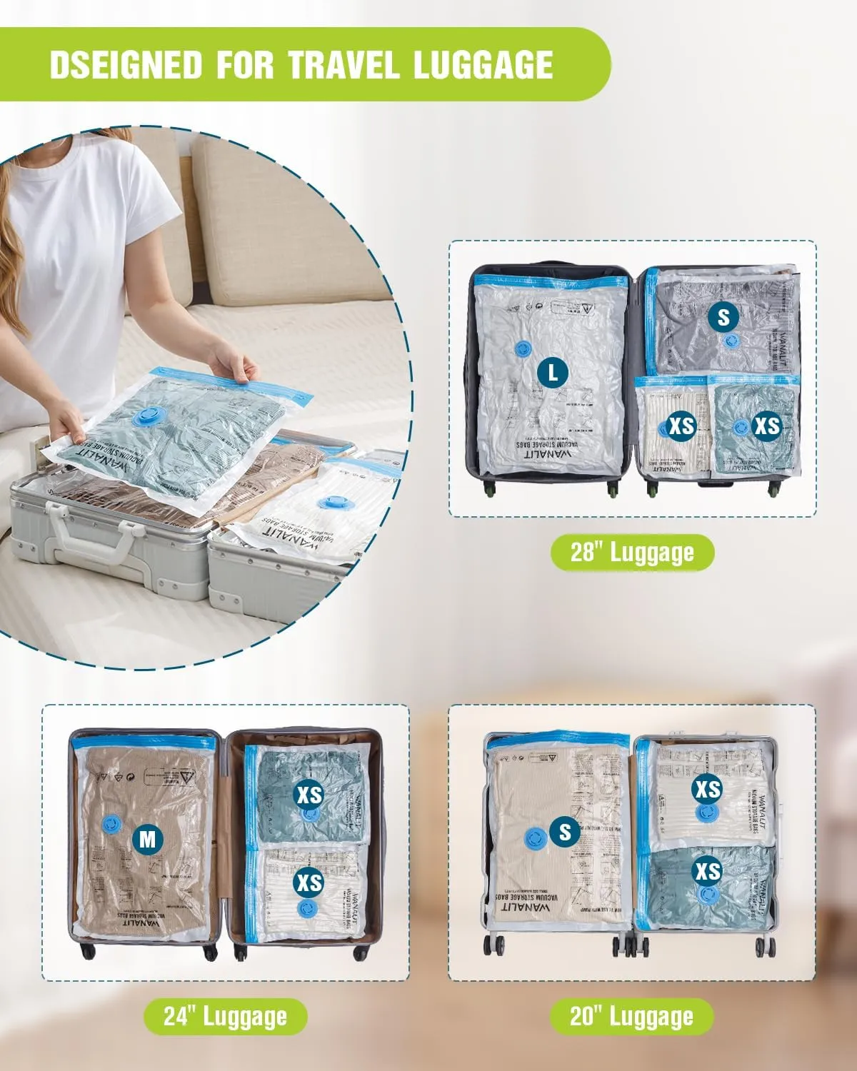 Travel Vacuum Storage Bags with Hand Pump, 24 Pack (6L 6M 6S 6XS) Vacuum Seal Bag Travel Essentials Space Saving Bags for Clothes, Luggage, Carry-on Suitcase, Backpack, Holiday Business Trip