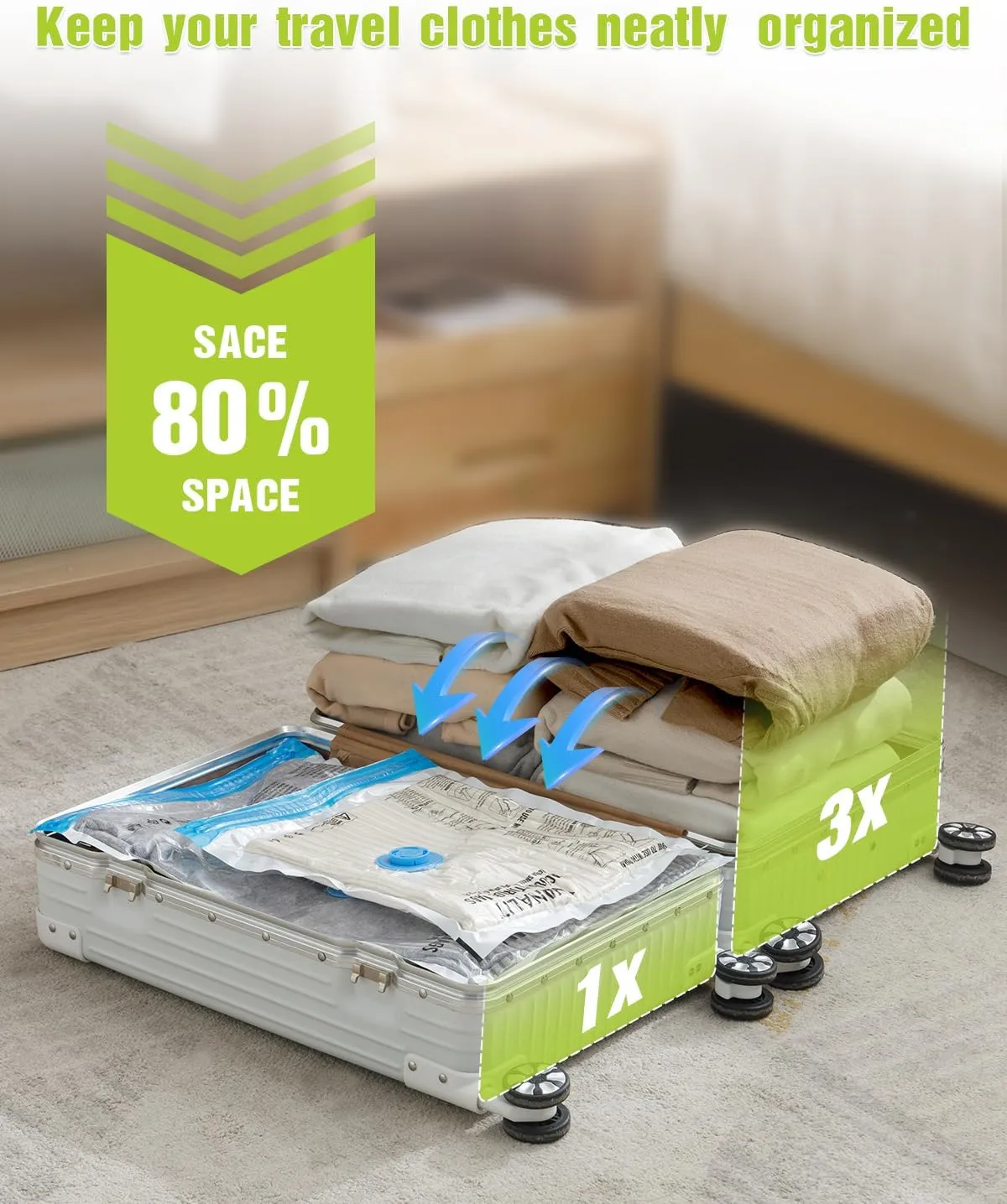 Travel Vacuum Storage Bags with Hand Pump, 24 Pack (6L 6M 6S 6XS) Vacuum Seal Bag Travel Essentials Space Saving Bags for Clothes, Luggage, Carry-on Suitcase, Backpack, Holiday Business Trip