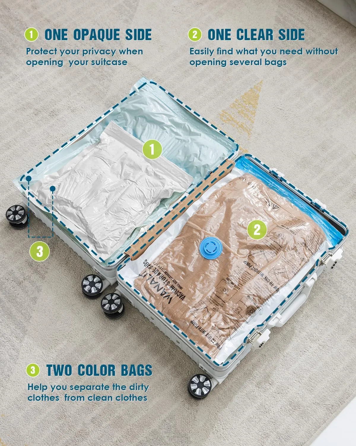 Travel Vacuum Storage Bags with Hand Pump, 24 Pack (6L 6M 6S 6XS) Vacuum Seal Bag Travel Essentials Space Saving Bags for Clothes, Luggage, Carry-on Suitcase, Backpack, Holiday Business Trip