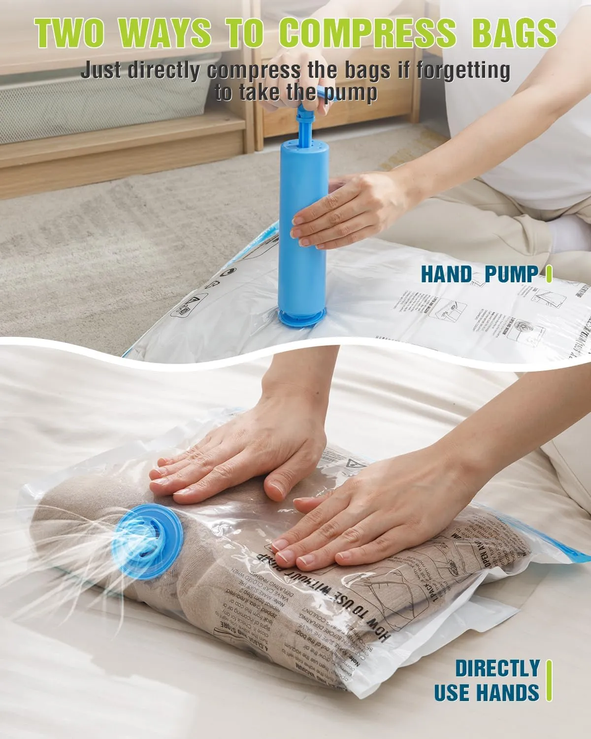 Travel Vacuum Storage Bags with Hand Pump, 24 Pack (6L 6M 6S 6XS) Vacuum Seal Bag Travel Essentials Space Saving Bags for Clothes, Luggage, Carry-on Suitcase, Backpack, Holiday Business Trip