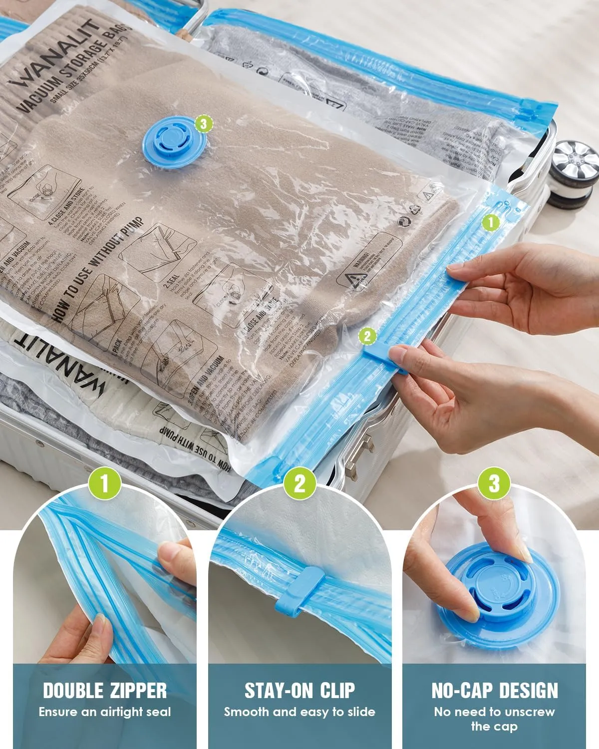 Travel Vacuum Storage Bags with Hand Pump, 24 Pack (6L 6M 6S 6XS) Vacuum Seal Bag Travel Essentials Space Saving Bags for Clothes, Luggage, Carry-on Suitcase, Backpack, Holiday Business Trip