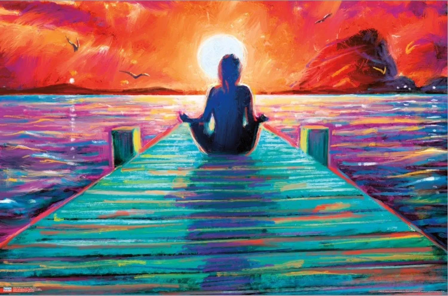 Trends International PD Moreno - Fine Art - Yoga Dock Wall Poster, 14.72" x 22.37", Stretched Canvas