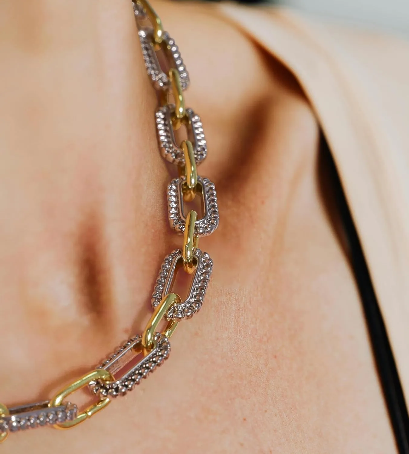 Trendy Two Tone Chain Necklace for Women, Mixed Metal Link Necklaces Designer Dupes Jewelry Gifts for Her
