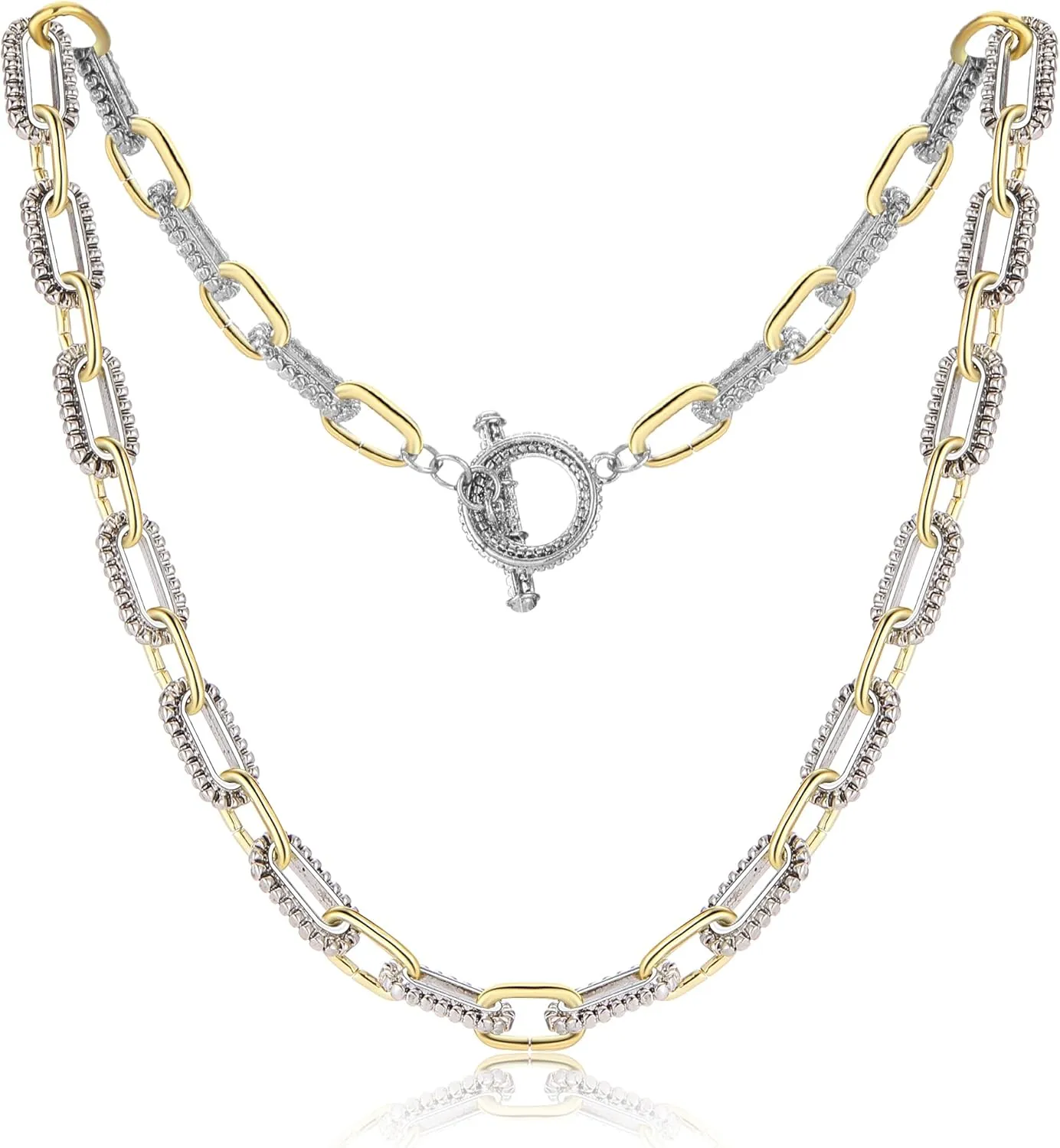 Trendy Two Tone Chain Necklace for Women, Mixed Metal Link Necklaces Designer Dupes Jewelry Gifts for Her