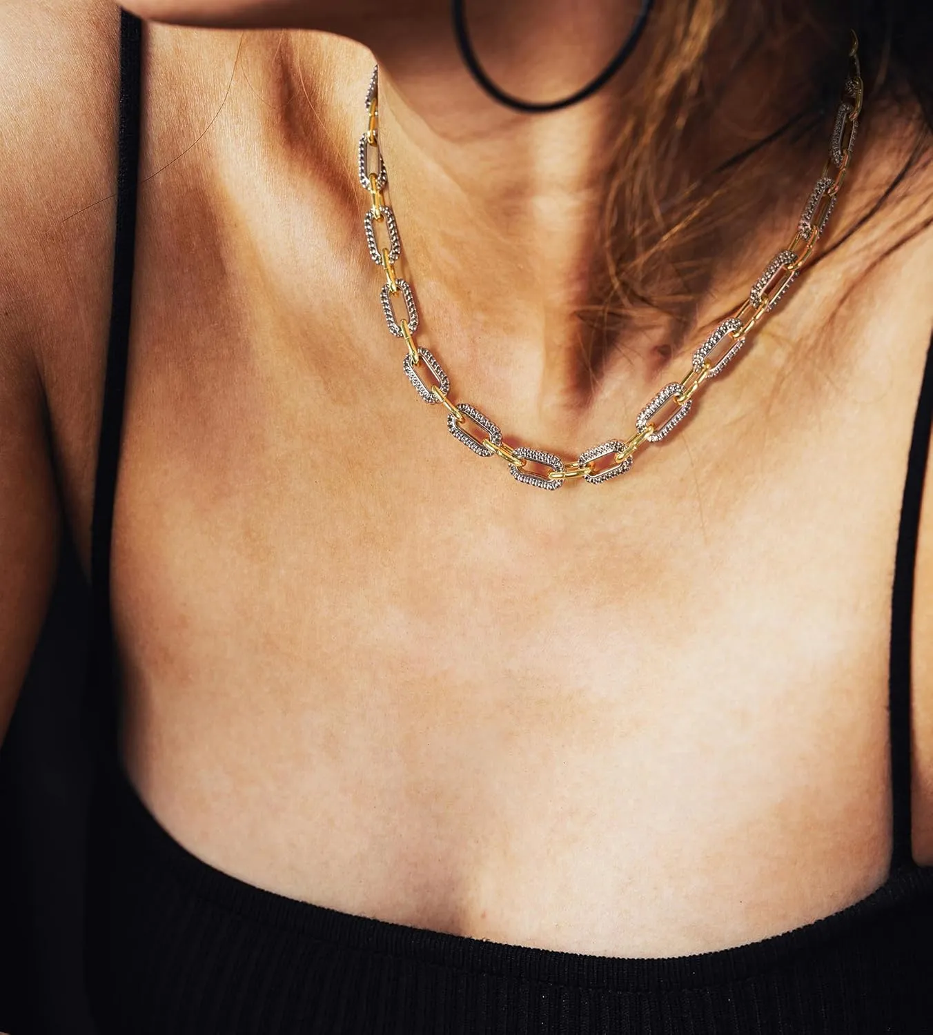 Trendy Two Tone Chain Necklace for Women, Mixed Metal Link Necklaces Designer Dupes Jewelry Gifts for Her