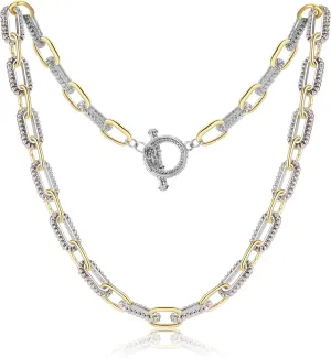Trendy Two Tone Chain Necklace for Women, Mixed Metal Link Necklaces Designer Dupes Jewelry Gifts for Her