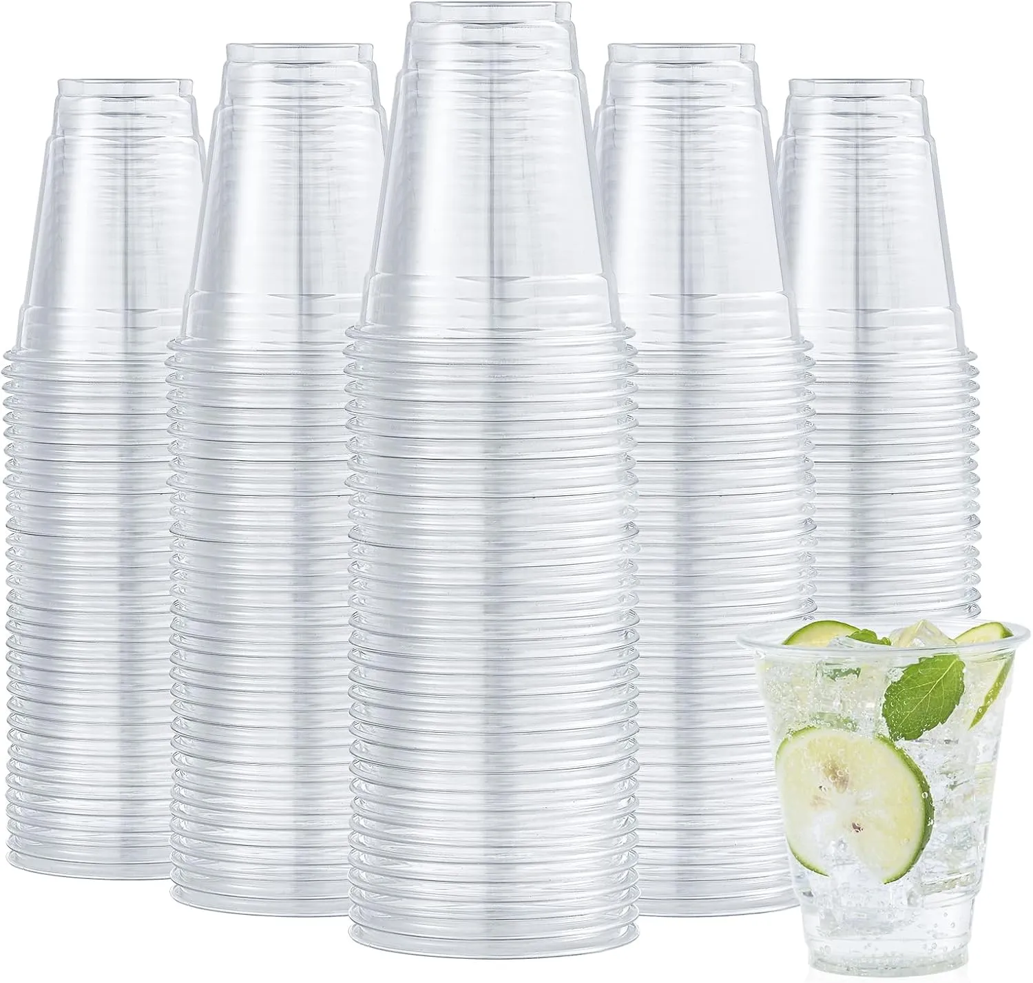 Turbo Bee 200 Pack 12 OZ Clear Plastic Cups, Disposable Crystal Plastic Party Cups for Iced Coffee, Smoothie, Slurpee, or Any Cold Drinks