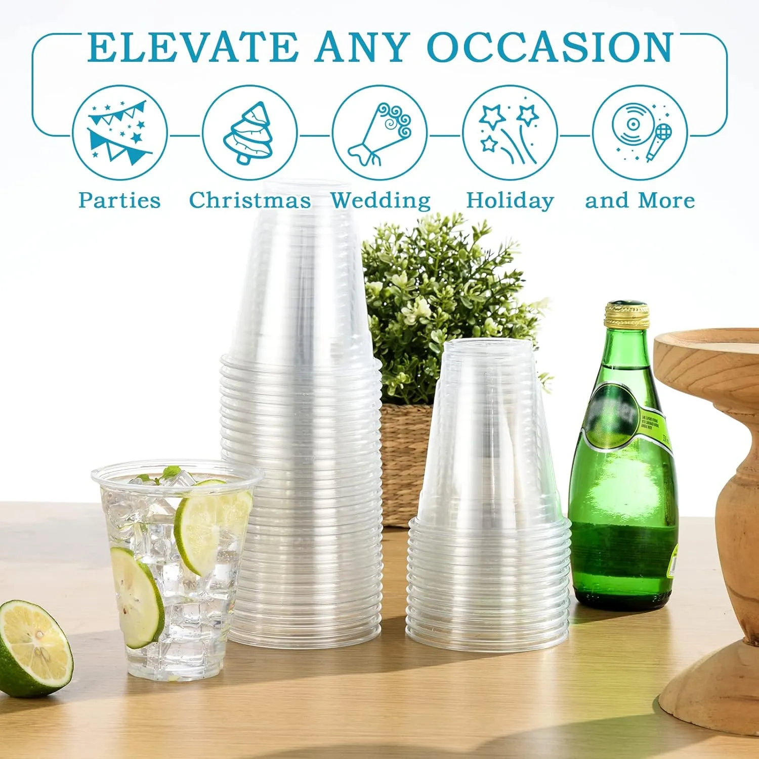 Turbo Bee 200 Pack 12 OZ Clear Plastic Cups, Disposable Crystal Plastic Party Cups for Iced Coffee, Smoothie, Slurpee, or Any Cold Drinks
