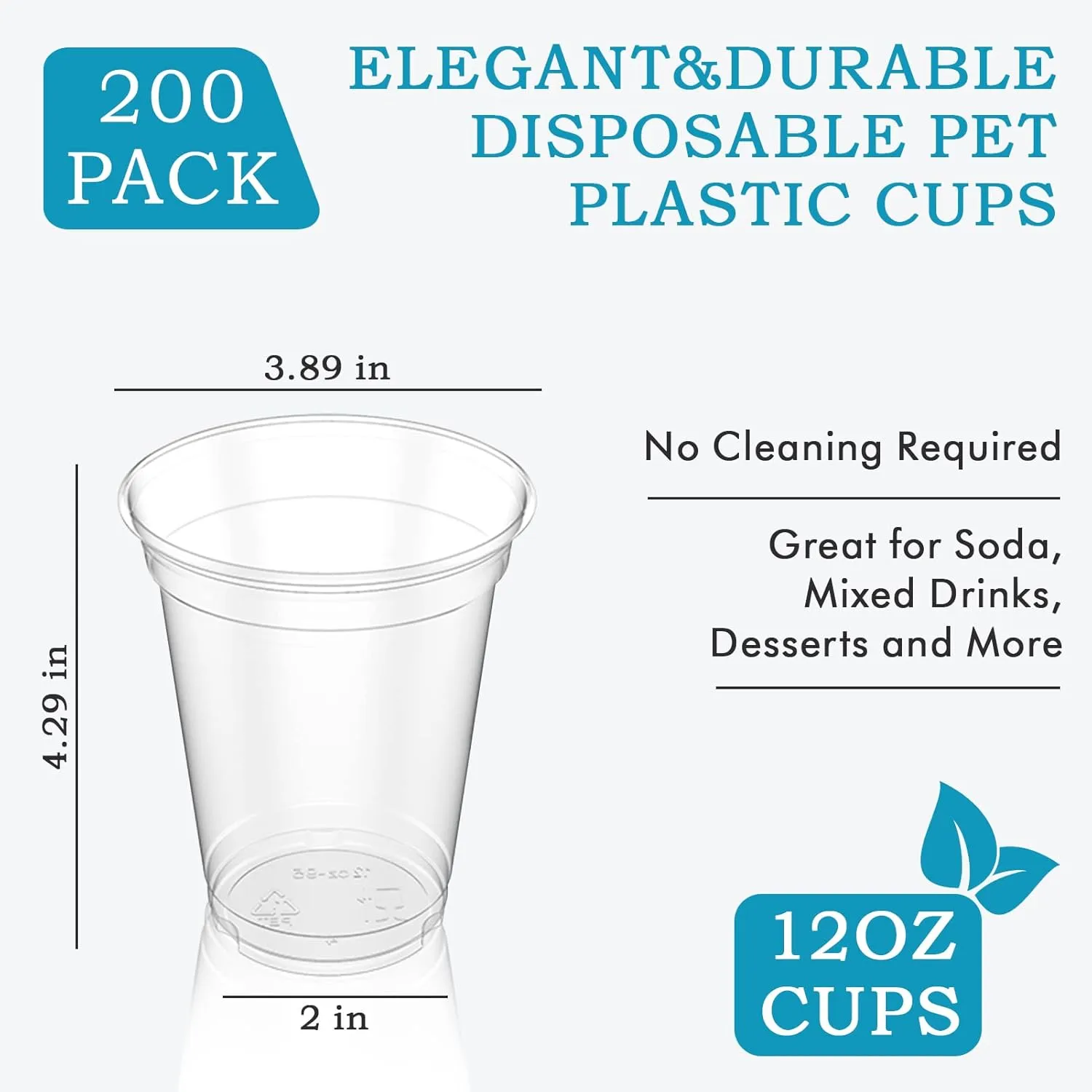 Turbo Bee 200 Pack 12 OZ Clear Plastic Cups, Disposable Crystal Plastic Party Cups for Iced Coffee, Smoothie, Slurpee, or Any Cold Drinks