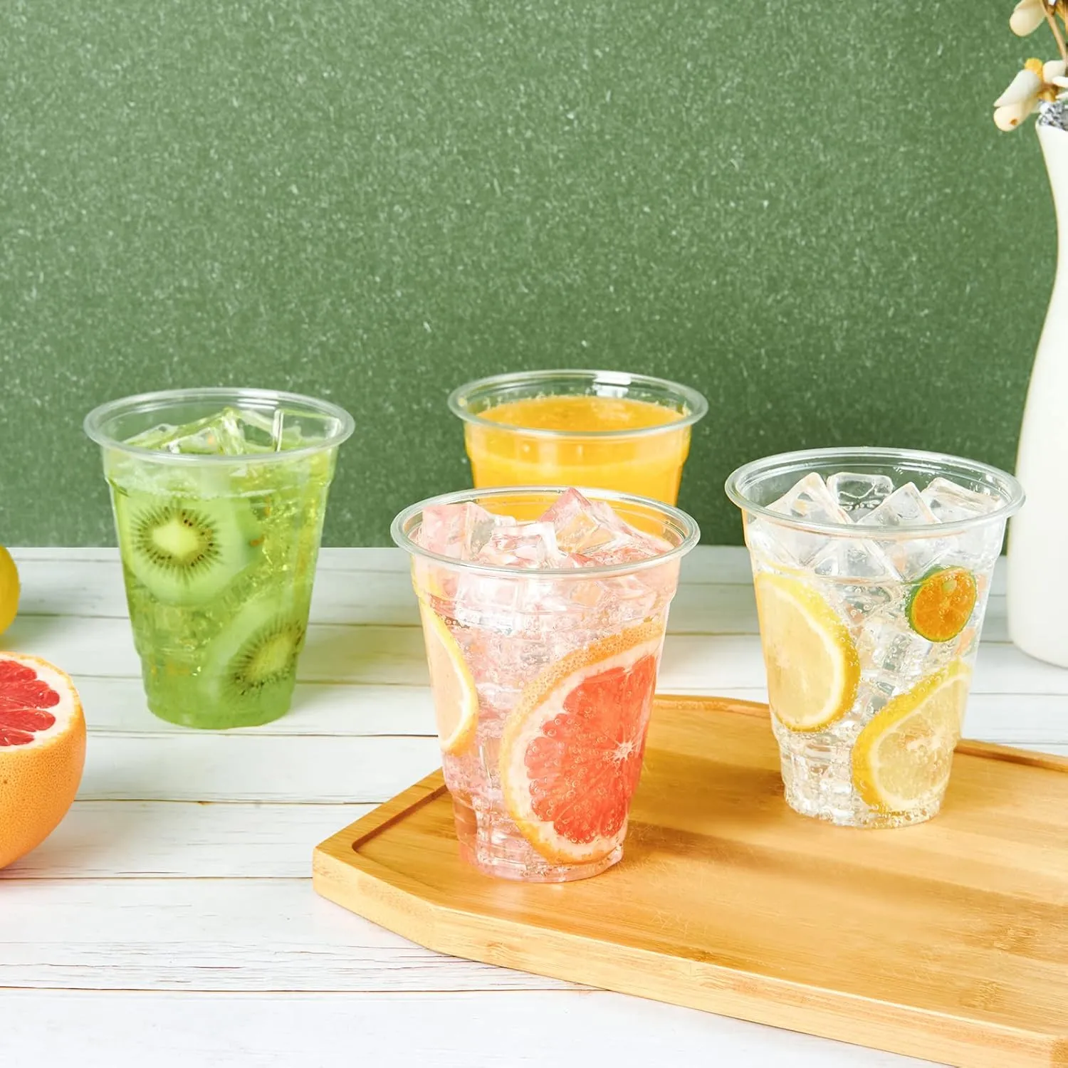 Turbo Bee 200 Pack 12 OZ Clear Plastic Cups, Disposable Crystal Plastic Party Cups for Iced Coffee, Smoothie, Slurpee, or Any Cold Drinks