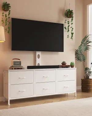 TV Stand with Mount, Fabric Dresser with 6 Drawers for 32/45/55/60/65/75/85 inch TVs, White Dresser Entertainment Center, Modern Media TV Console Table