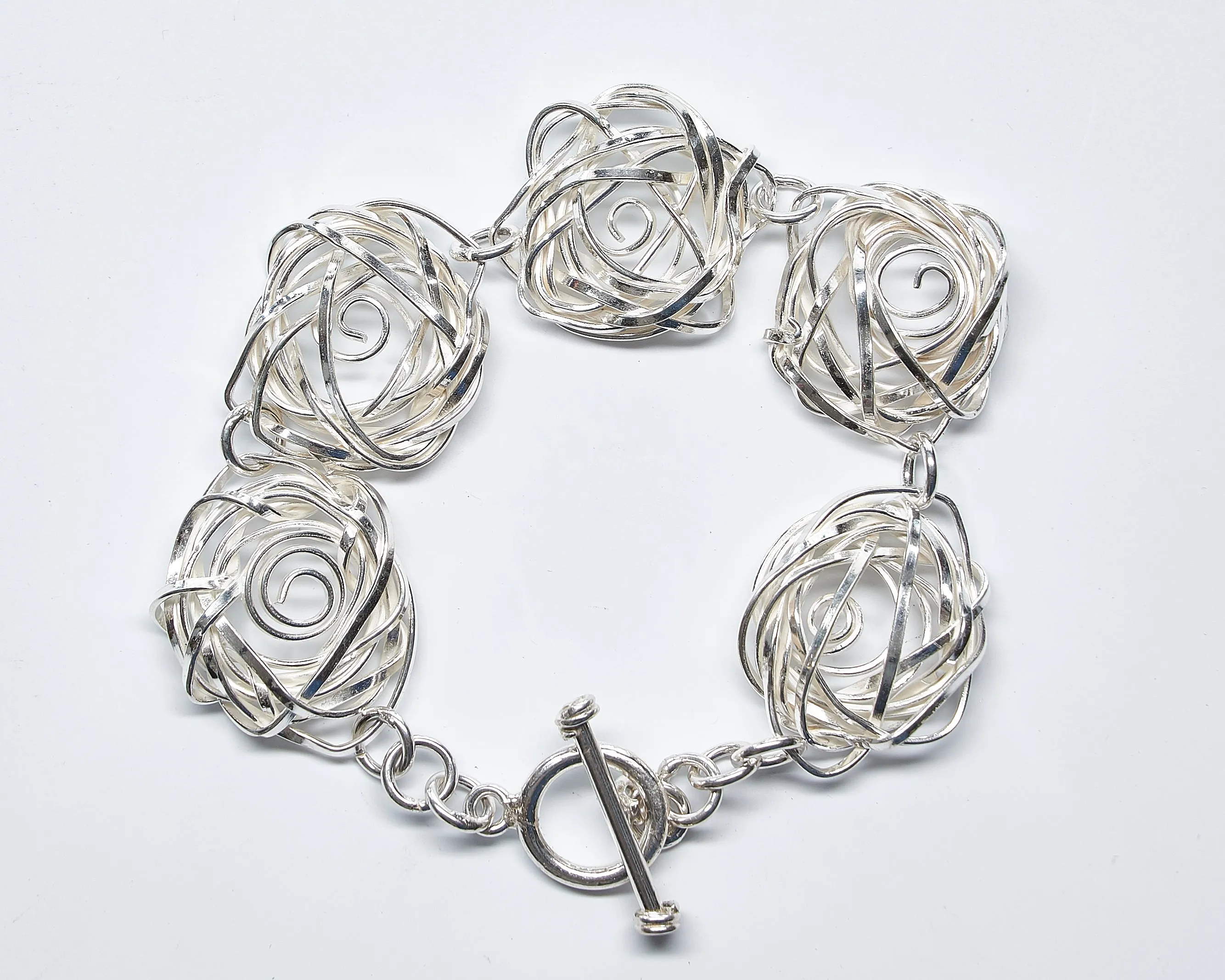 Twisted Sterling Silver Rose Set of Necklace, Bracelet and Earrings