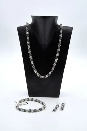 Two Tone Byzantine Set of Sterling Silver Necklace, Bracelet and Earrings
