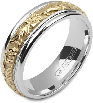 two-tone sterling silver & 10K yellow gold 7 millimeters wide wedding band ring