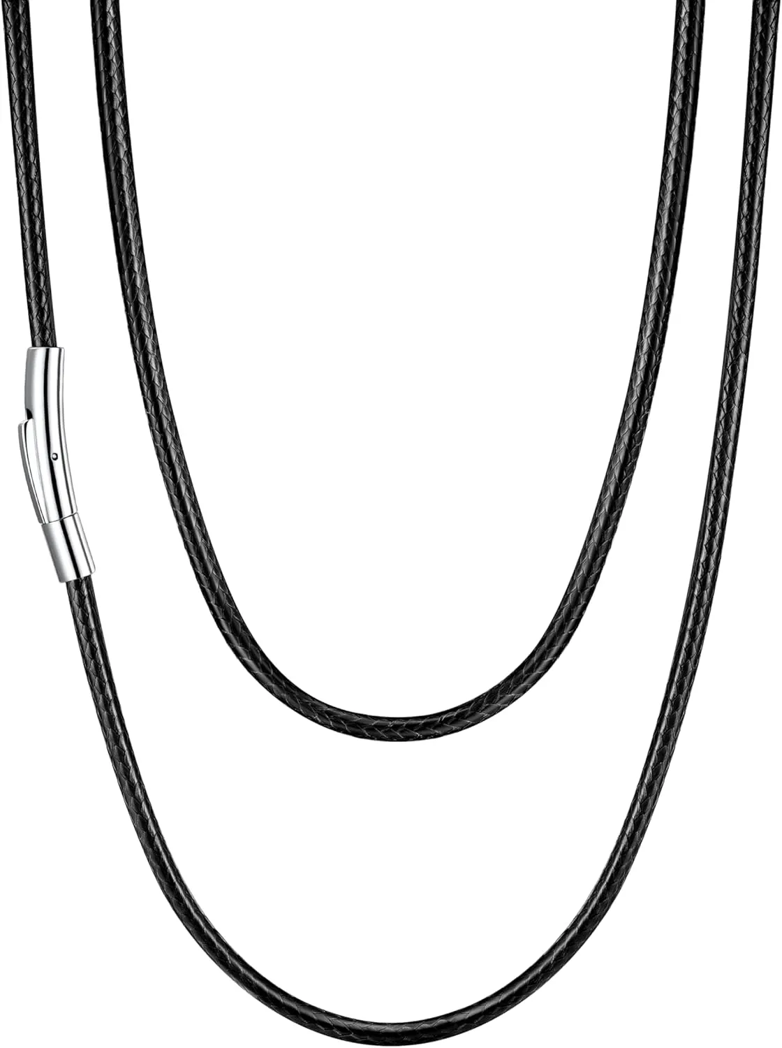 U7 2mm 3mm Black/Brown Leather Cord Necklace with Customizable Stainless Steel/Black Clasp, Men Women Woven Wax Rope Chain for Pendant,Length 16" 18" 20" 22" 24" 26" 28" 30"