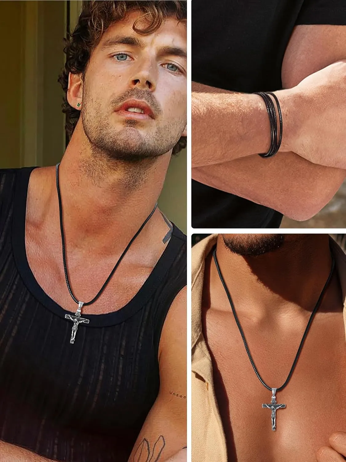 U7 2mm 3mm Black/Brown Leather Cord Necklace with Customizable Stainless Steel/Black Clasp, Men Women Woven Wax Rope Chain for Pendant,Length 16" 18" 20" 22" 24" 26" 28" 30"