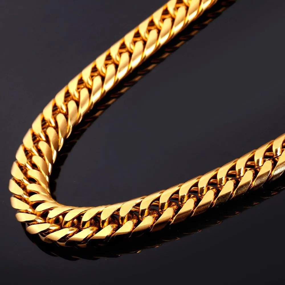 U7 Diamond Cut Miami Cuban Link Chain for Men Women Stainless Steel Curb Chain Necklace, Cool Hip Hop Jewelry Silver/Black/18K Gold Plated Chains, Width 3/6/9/12mm,18/20/22/24/26/28/30 Inch