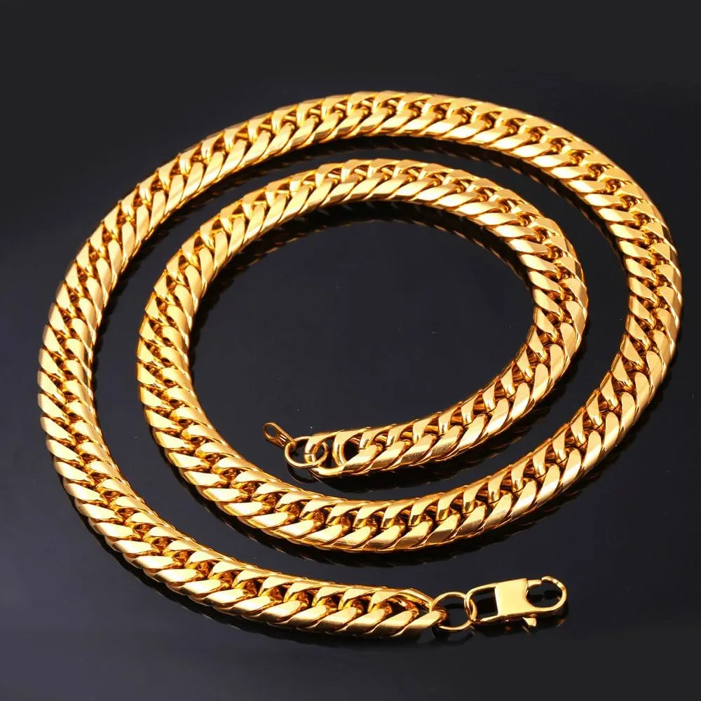 U7 Diamond Cut Miami Cuban Link Chain for Men Women Stainless Steel Curb Chain Necklace, Cool Hip Hop Jewelry Silver/Black/18K Gold Plated Chains, Width 3/6/9/12mm,18/20/22/24/26/28/30 Inch