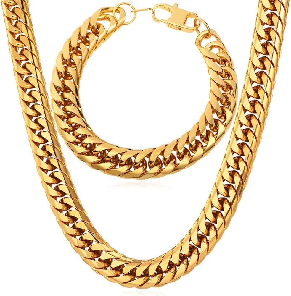 U7 Diamond Cut Miami Cuban Link Chain for Men Women Stainless Steel Curb Chain Necklace, Cool Hip Hop Jewelry Silver/Black/18K Gold Plated Chains, Width 3/6/9/12mm,18/20/22/24/26/28/30 Inch