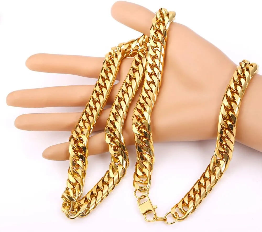 U7 Diamond Cut Miami Cuban Link Chain for Men Women Stainless Steel Curb Chain Necklace, Cool Hip Hop Jewelry Silver/Black/18K Gold Plated Chains, Width 3/6/9/12mm,18/20/22/24/26/28/30 Inch