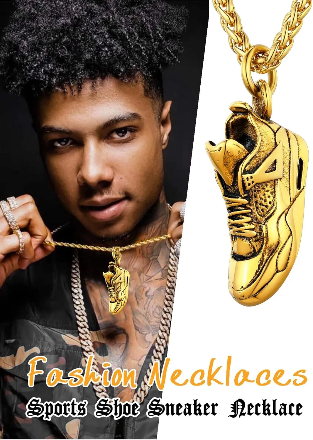 U7 Men Soccer/Football/Baseball Chain Stainless Steel 18K Gold Plated Cool Sport Pendant Running Shoe Necklaces, Baseball Cross Necklaces with 22 2" Chain Gift for Husband or Son…