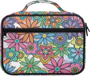 Uasibuni Colourful Flowers Beautiful Bible Cover for Women Handbag Tote Bag Scripture Carrying Case with Handle Pockets,Pen Slots,Holy Book Protector Pouch Church Bag Journaling Storage