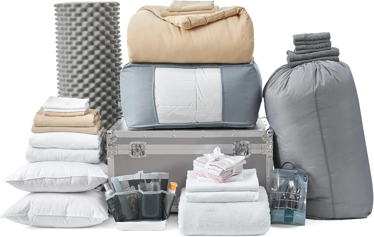 Ultimate College Dorm Supplies Luxury Pack - Twin XL Bedding Set - Marzipan Color