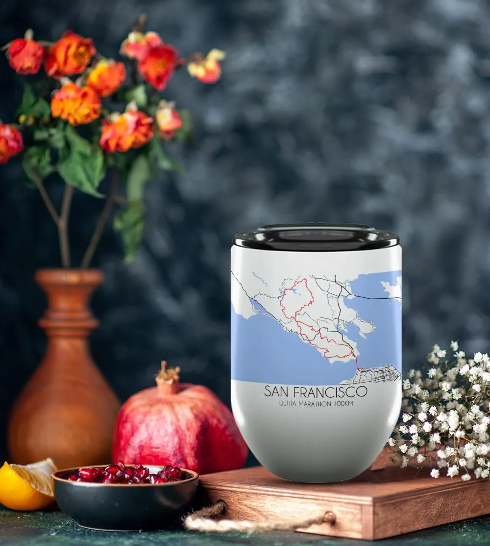 Ultra Marathon 100KM San Francisco Gifts and Souvenirs - Unique Drinkware - Ultra Marathon 100KM Race Momento - 12oz Wine Tumbler