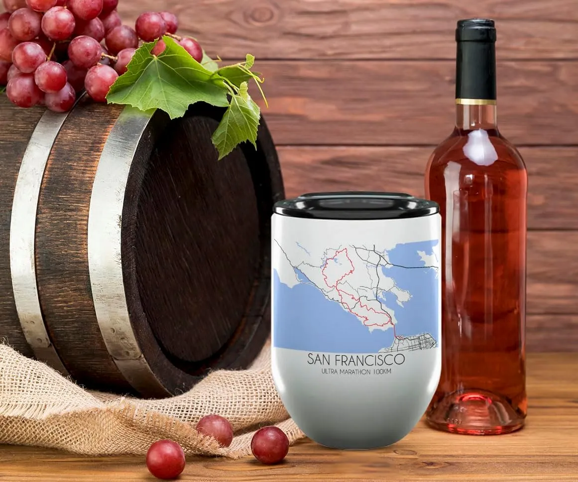 Ultra Marathon 100KM San Francisco Gifts and Souvenirs - Unique Drinkware - Ultra Marathon 100KM Race Momento - 12oz Wine Tumbler