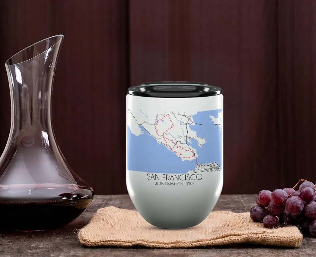 Ultra Marathon 100KM San Francisco Gifts and Souvenirs - Unique Drinkware - Ultra Marathon 100KM Race Momento - 12oz Wine Tumbler