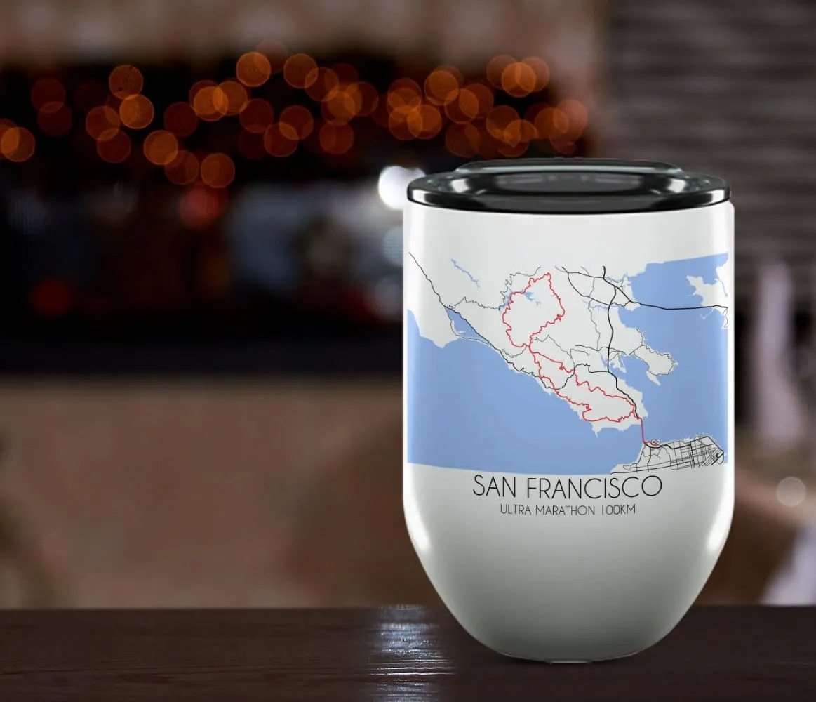 Ultra Marathon 100KM San Francisco Gifts and Souvenirs - Unique Drinkware - Ultra Marathon 100KM Race Momento - 12oz Wine Tumbler