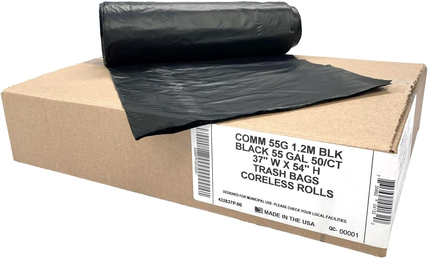 Ultrasac Heavy Duty 55 Gallon Black Trash Bags - (Value 50 Pack) - 1.5 MIL equivalent Industrial Strength Plastic 37" x 54" for 50-55 Gal Cans -Fits Toter, Rubbermaid Brute, Carlislie Bronco etc.