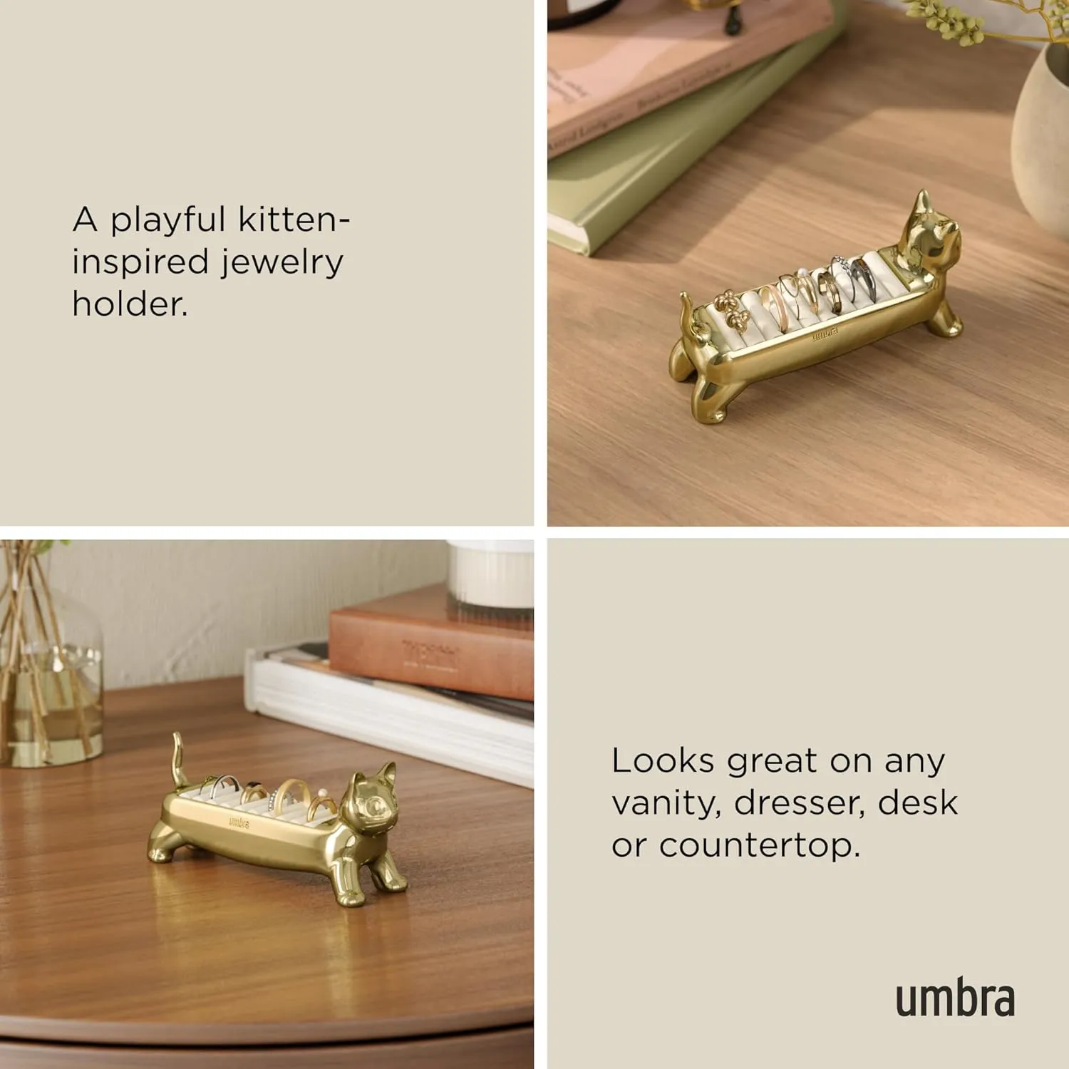 Umbra Cat Ring Holder - Gift for Cat Lovers - Jewelry Storage, Brass