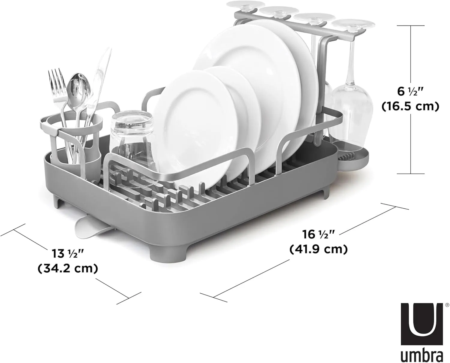 Umbra Holster Dish Rack– Molded Plastic Dish Drying Rack with Drainage Spout, Charcoal