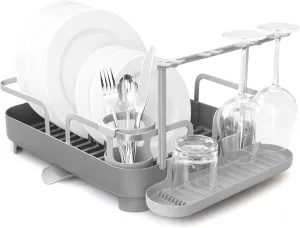 Umbra Holster Dish Rack– Molded Plastic Dish Drying Rack with Drainage Spout, Charcoal